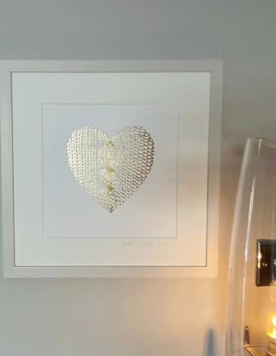 Gold foil cable knit heart